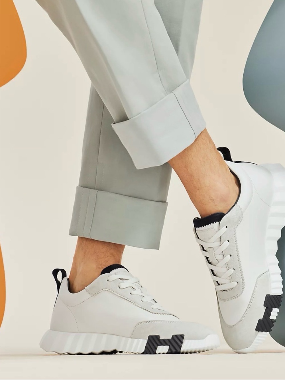Hermes White Sneakers with Black Accents - Low-Top Chunky Sole